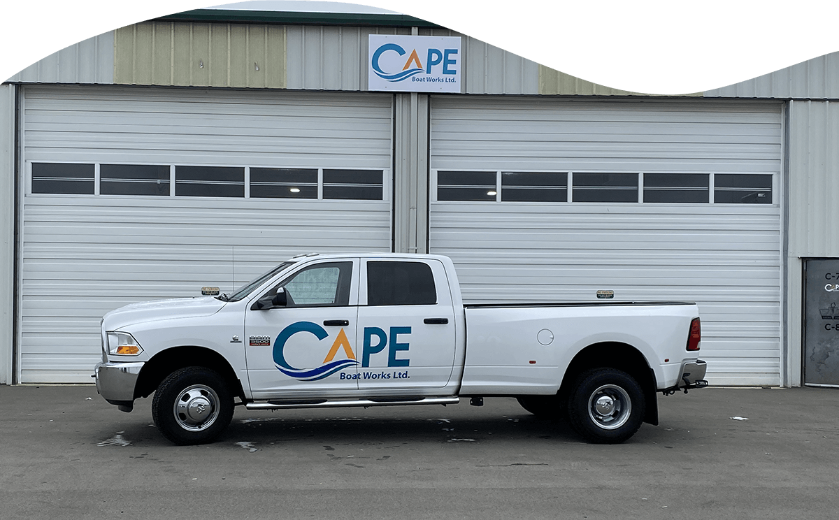 Cape Boat Works truck outside shop